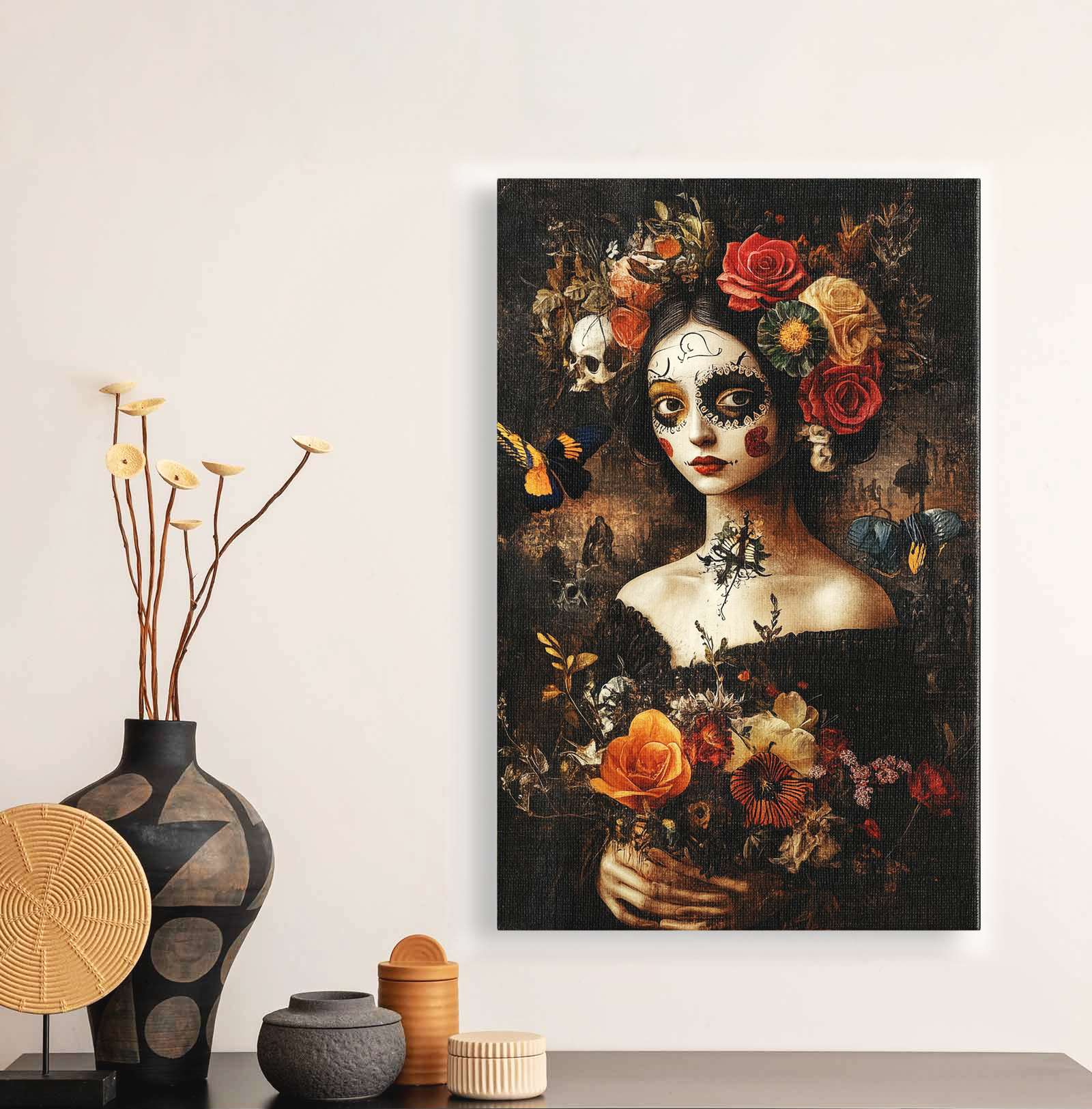 Quadro Decorativo em Tela 45x70cm - Arte Multicolor em Madeira de Pinho Natural