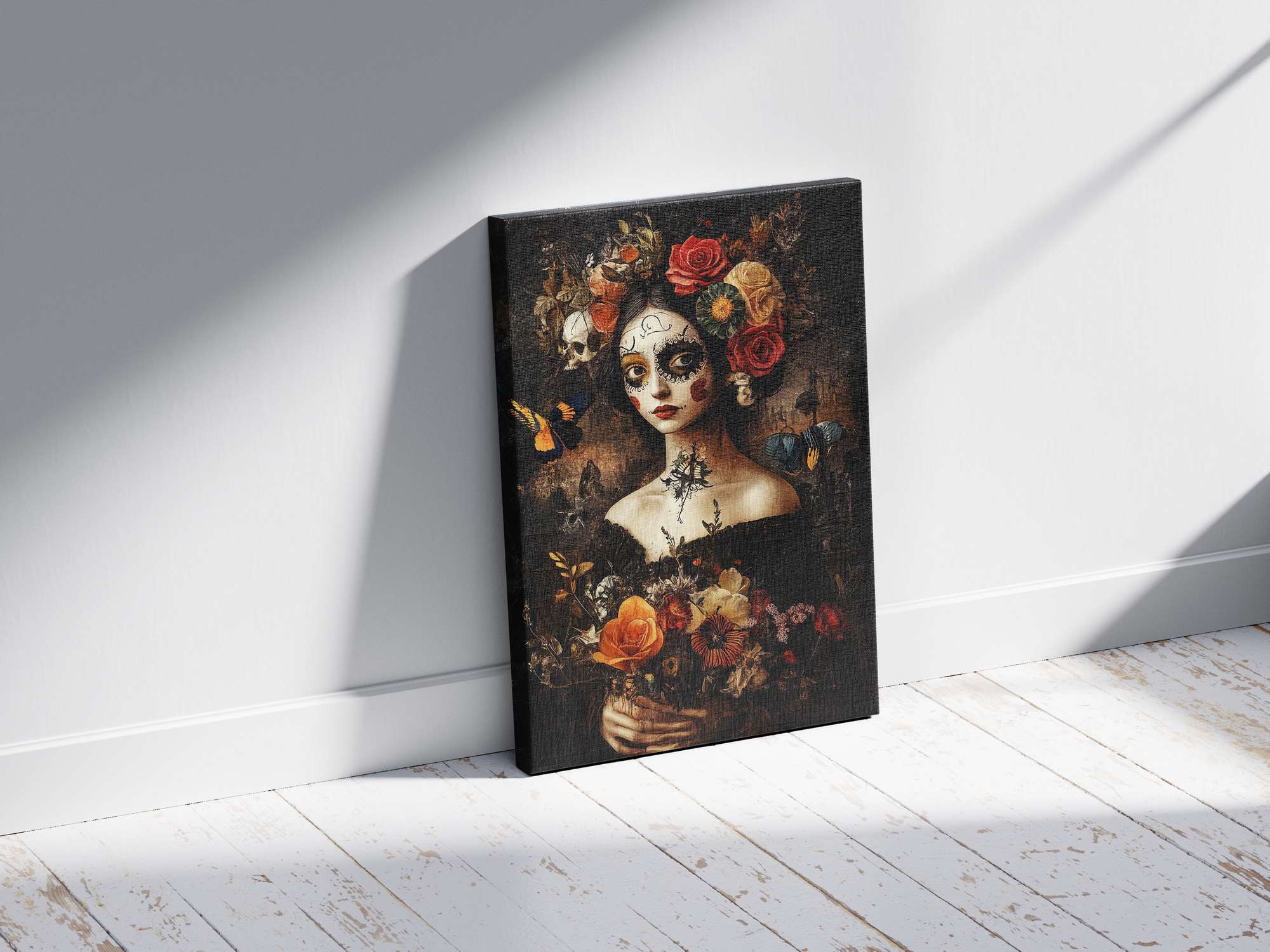 Quadro Decorativo em Tela 45x70cm - Arte Multicolor em Madeira de Pinho Natural