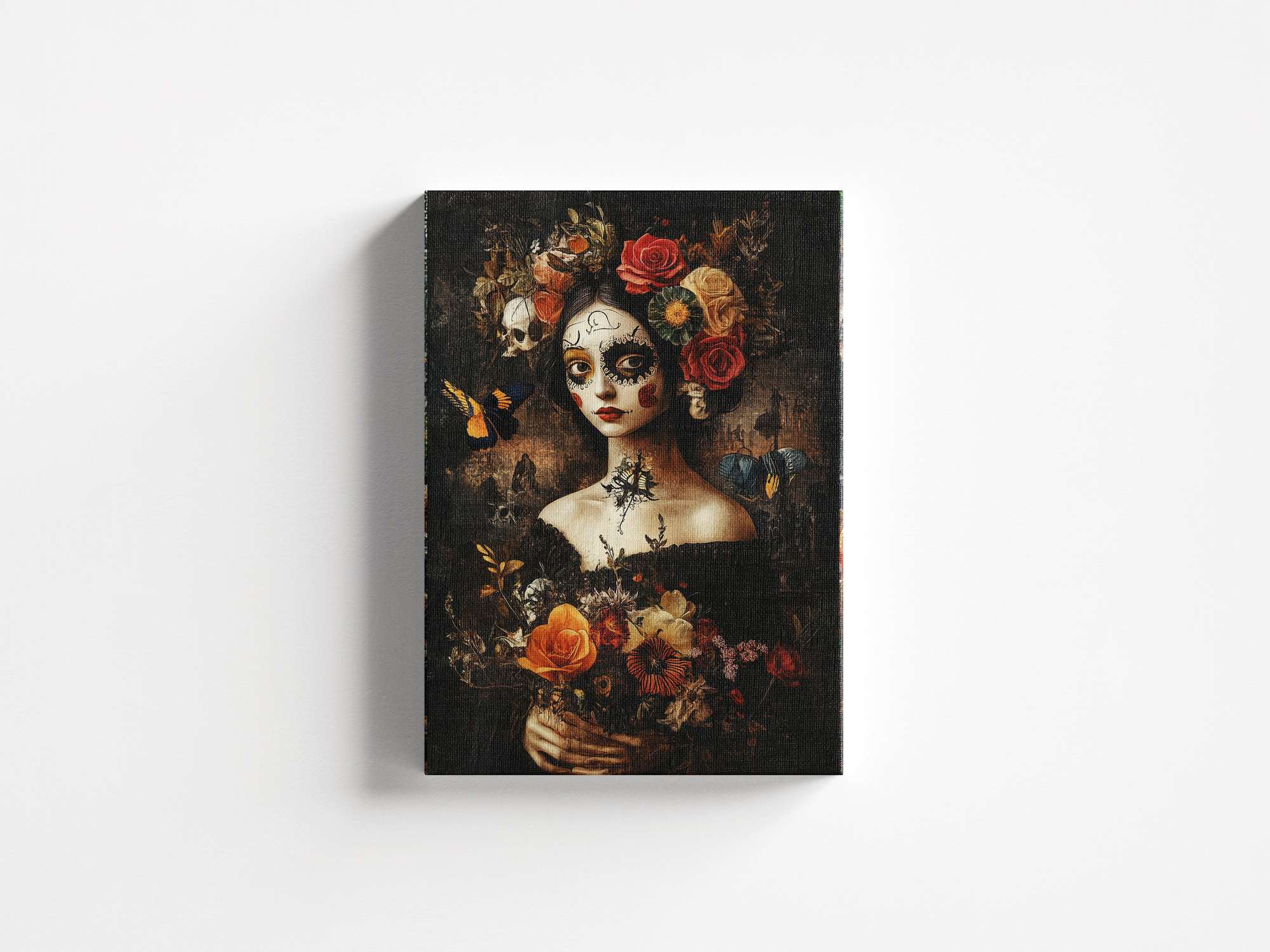 Quadro Decorativo em Tela 45x70cm - Arte Multicolor em Madeira de Pinho Natural