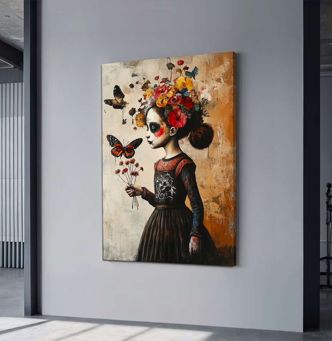 Quadro Decorativo em Tela 45x70cm - Arte Multicolor em Madeira de Pinho Natural