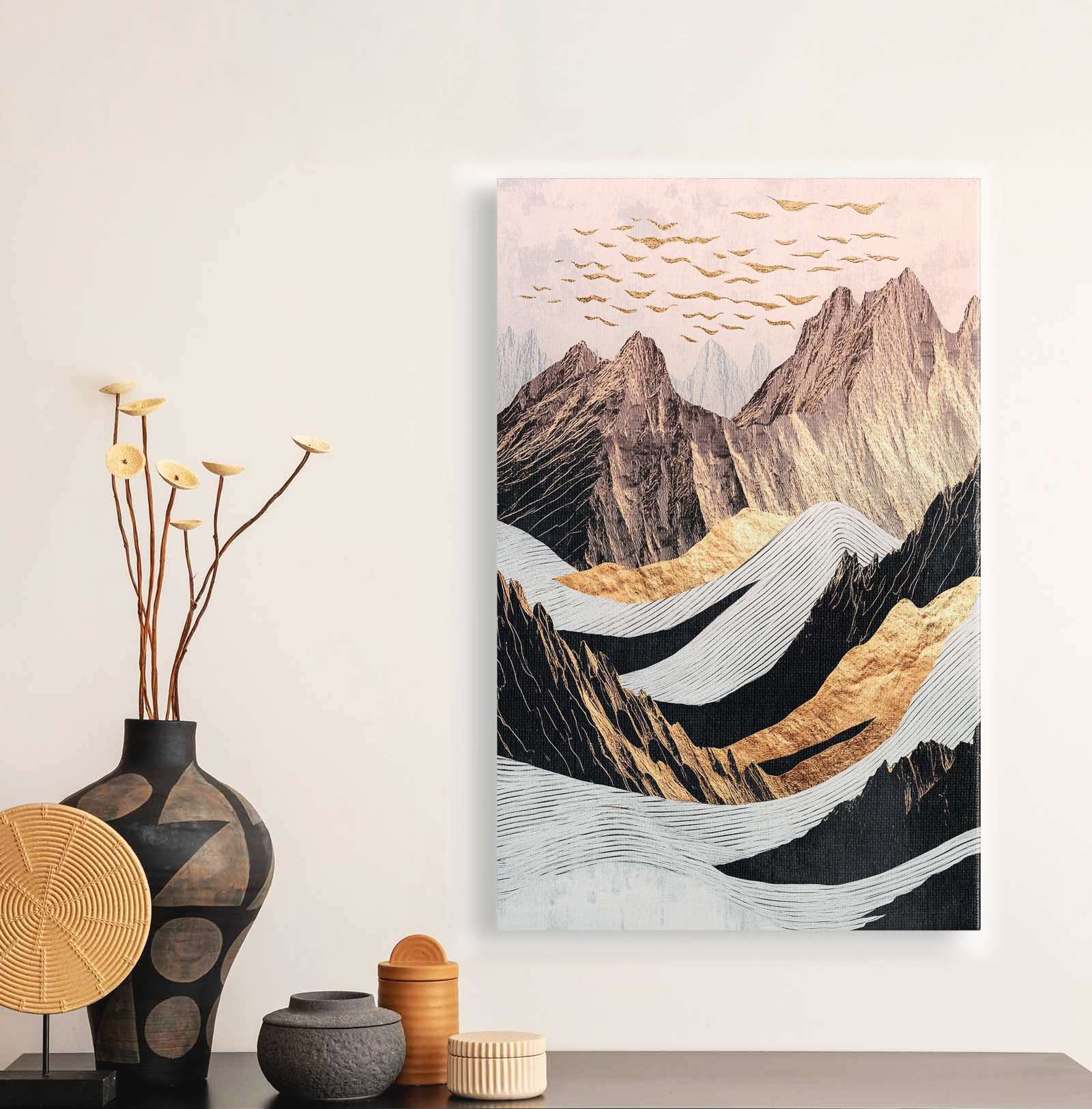 Quadro Decorativo em Tela 45x70cm - Arte Multicolor em Madeira de Pinho Natural