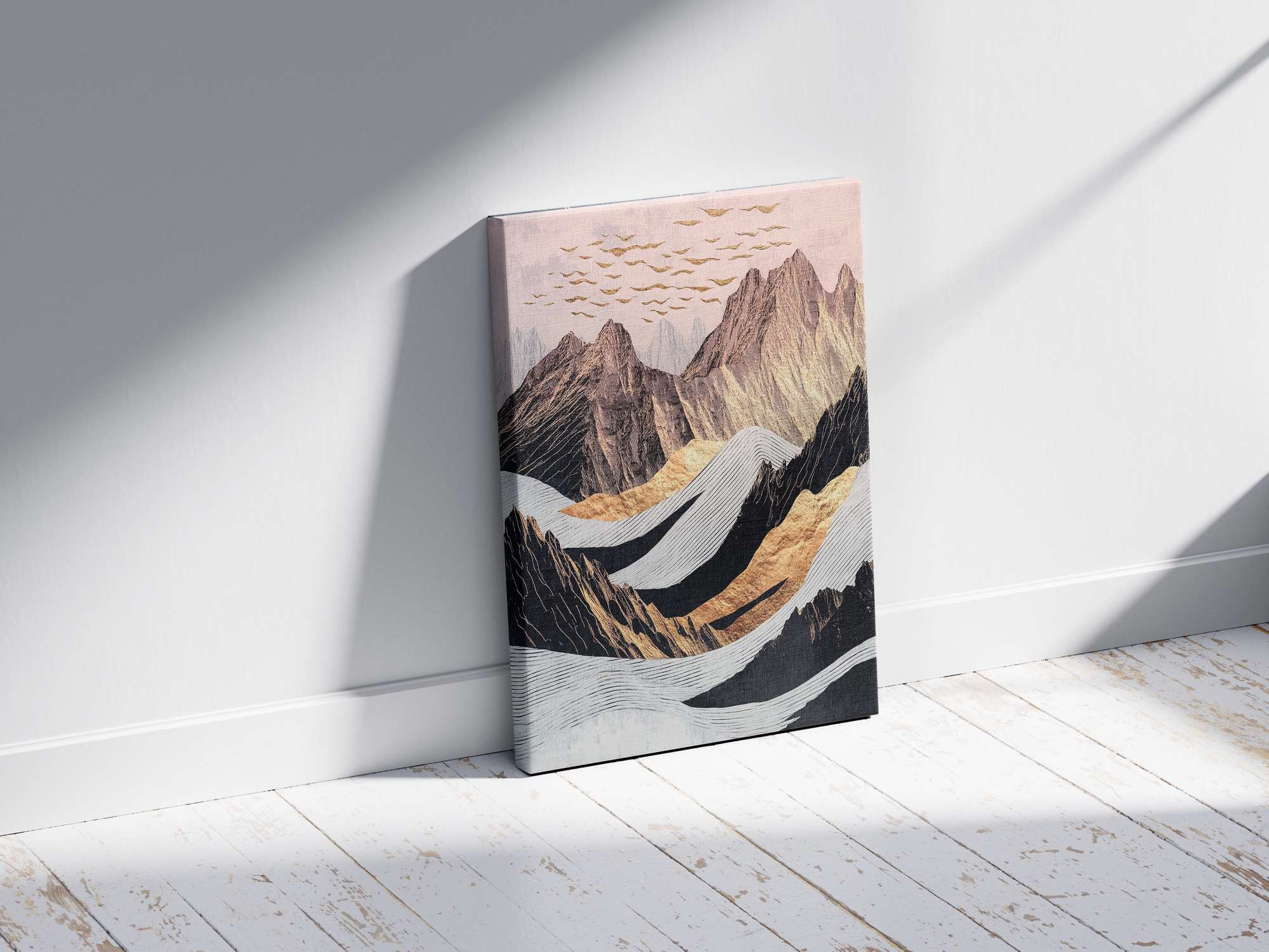 Quadro Decorativo em Tela 45x70cm - Arte Multicolor em Madeira de Pinho Natural