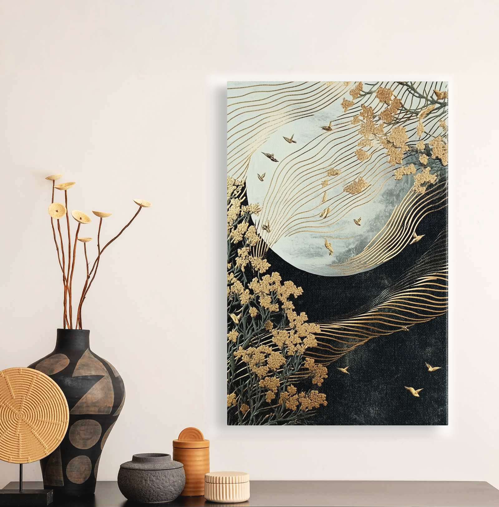 Quadro Decorativo em Tela 45x70cm - Arte Multicolor em Madeira de Pinho Natural