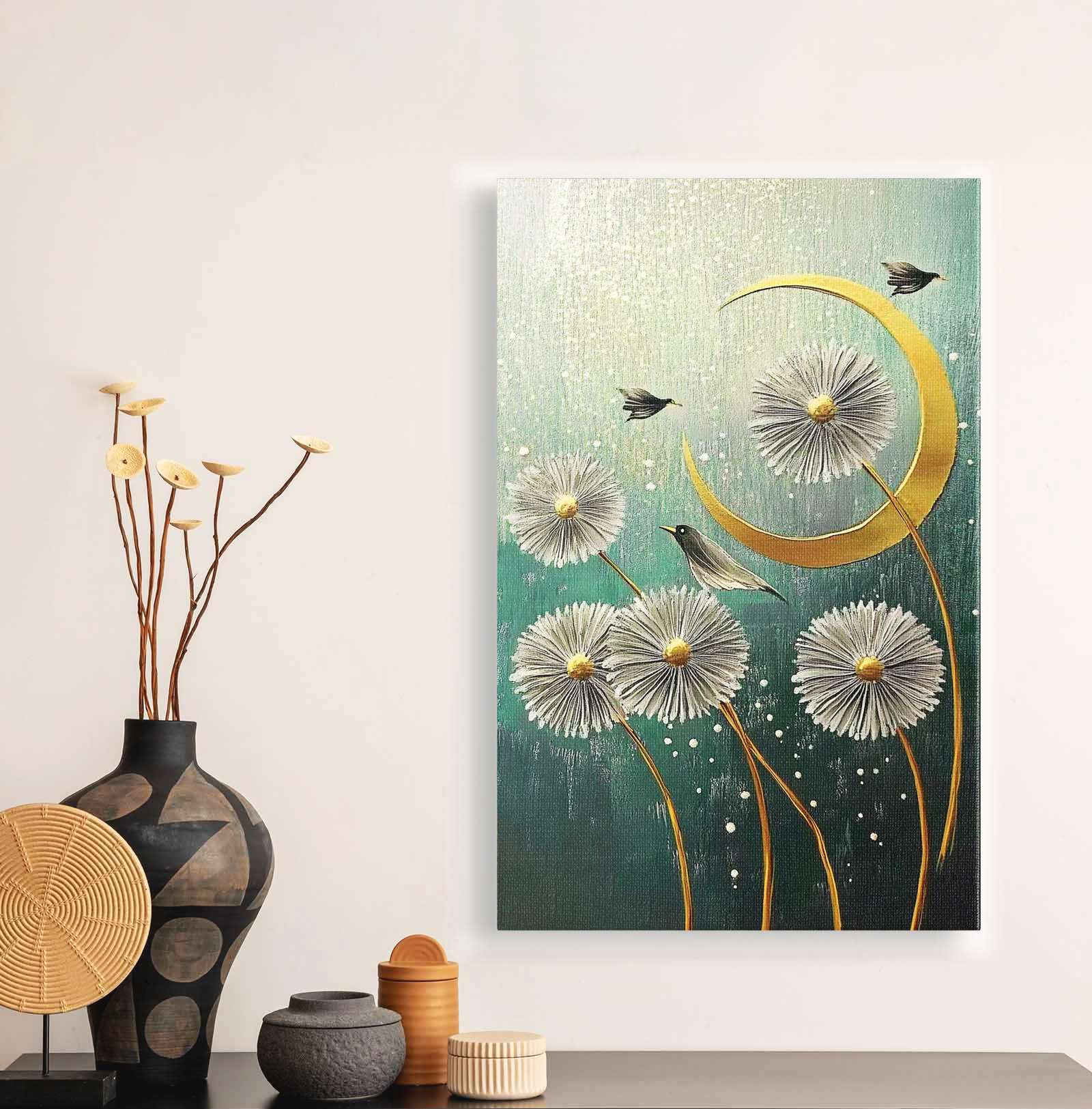 Quadro Decorativo em Tela 45x70cm - Arte Multicolor em Madeira de Pinho Natural