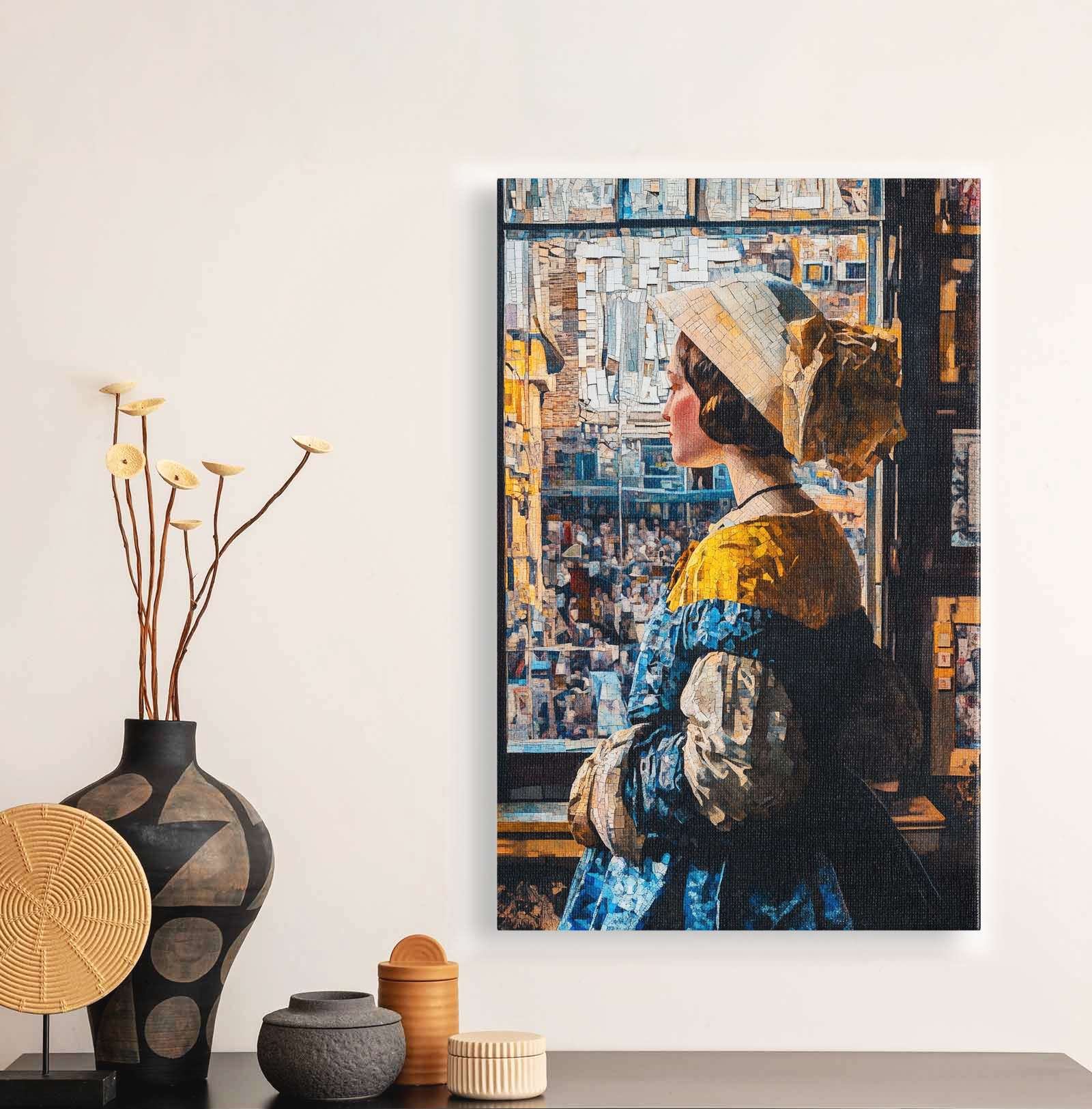 Quadro Decorativo em Tela 45x70cm - Arte Multicolor em Madeira de Pinho Natural