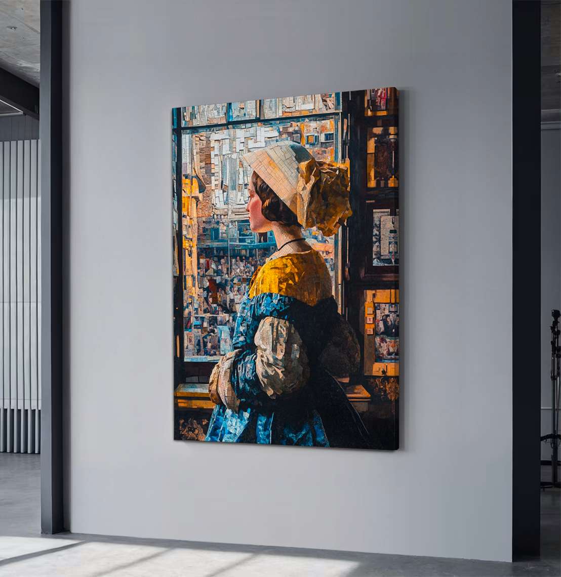 Quadro Decorativo em Tela 45x70cm - Arte Multicolor em Madeira de Pinho Natural