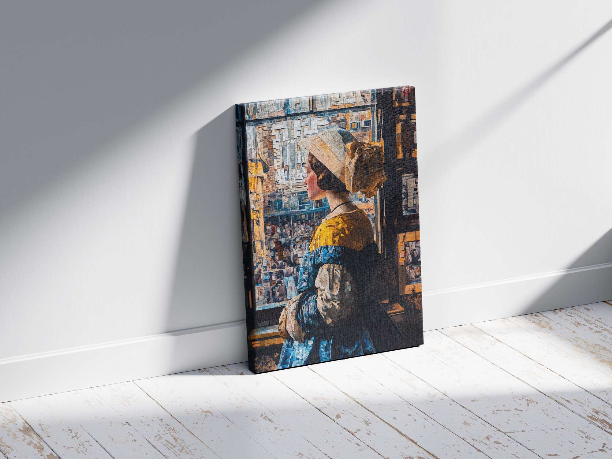 Quadro Decorativo em Tela 45x70cm - Arte Multicolor em Madeira de Pinho Natural