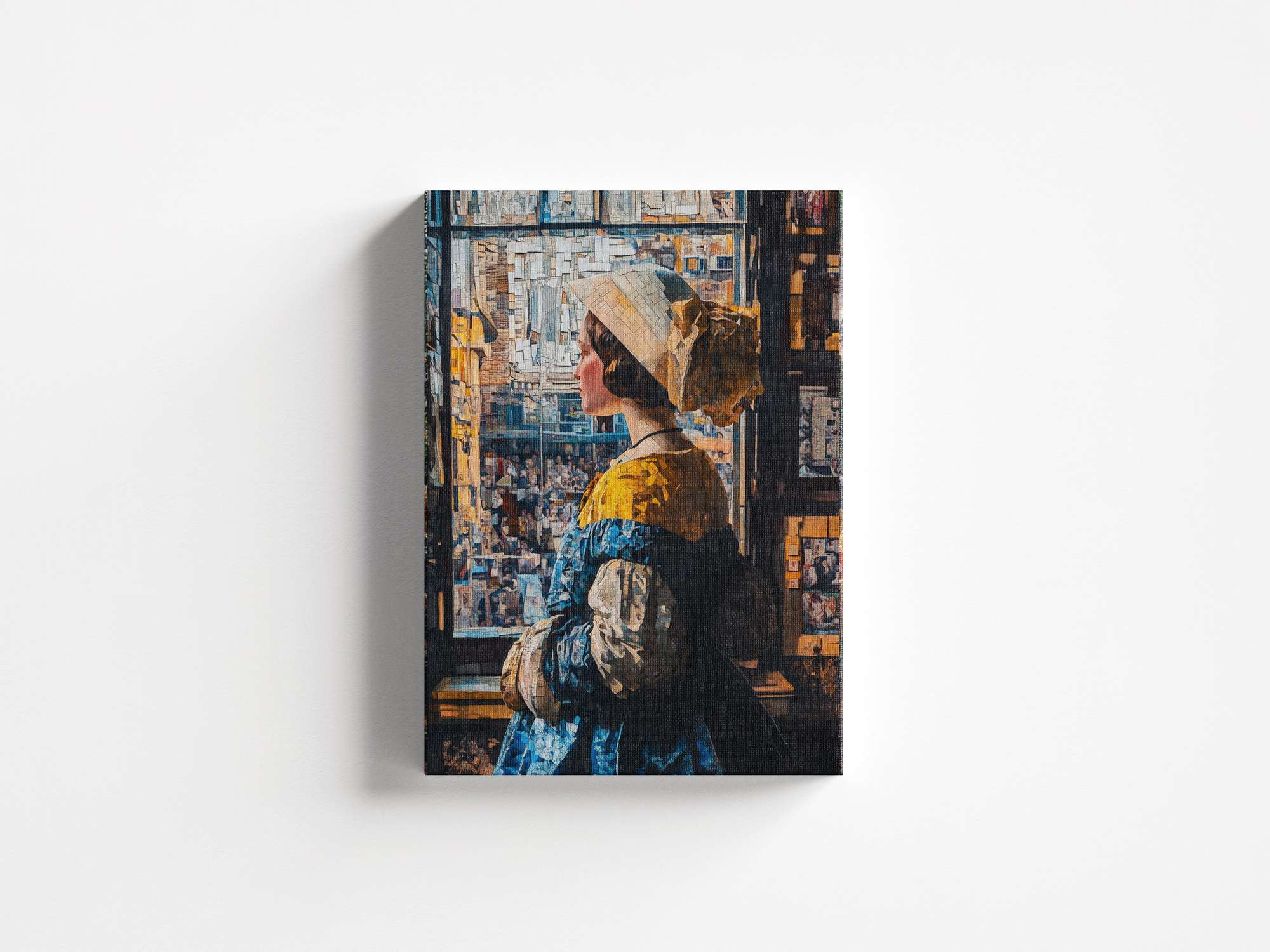 Quadro Decorativo em Tela 45x70cm - Arte Multicolor em Madeira de Pinho Natural