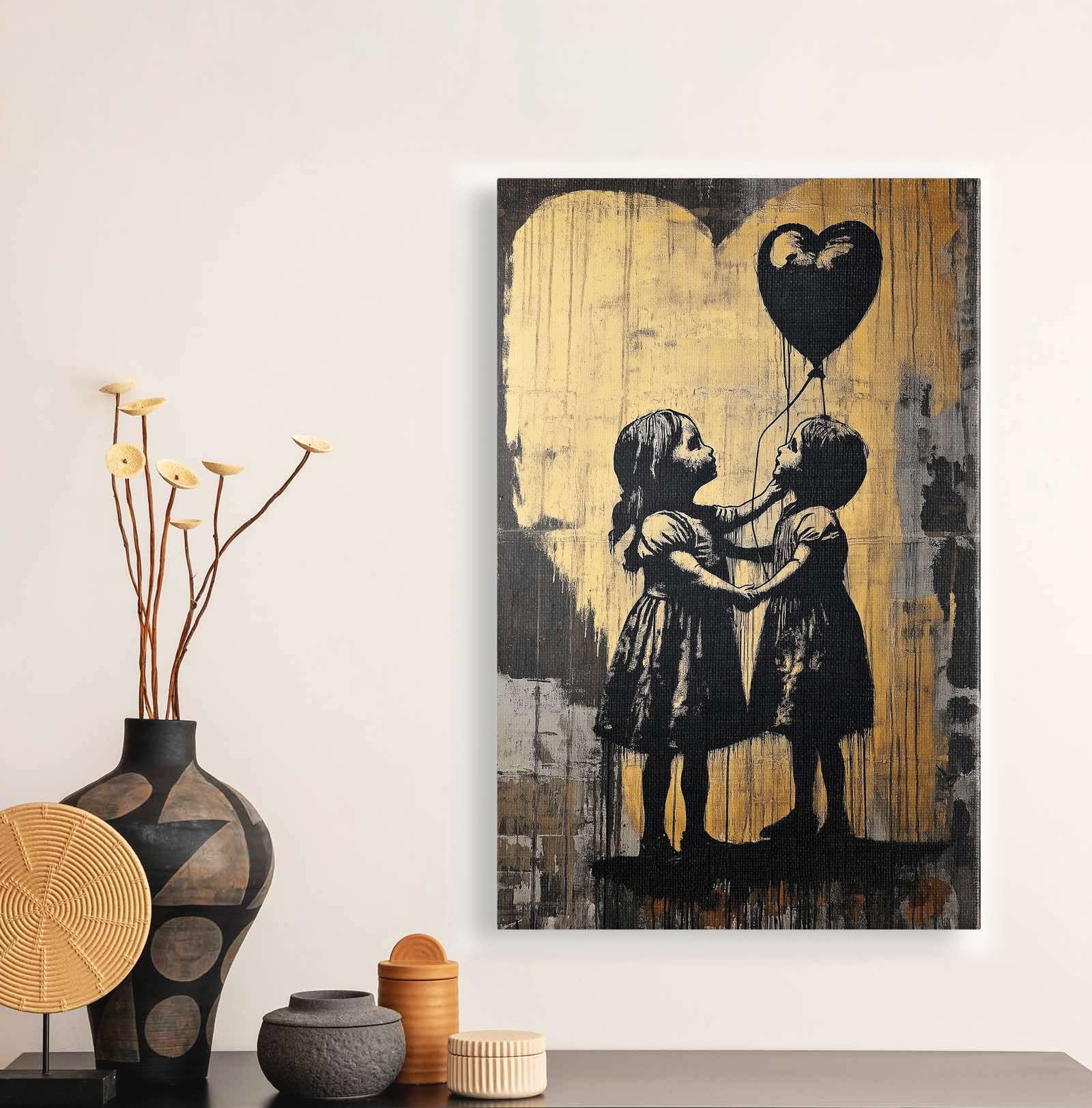 Quadro Decorativo em Tela 45x70cm - Arte Multicolor em Madeira de Pinho Natural