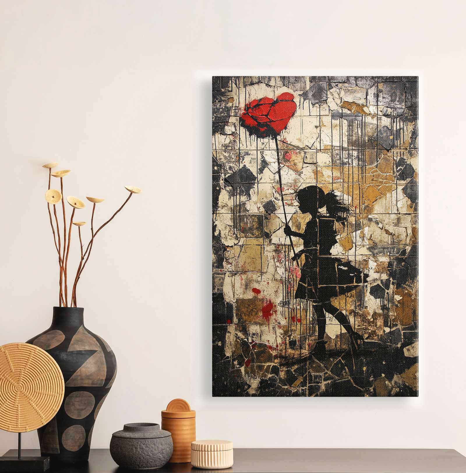 Quadro Decorativo em Tela 45x70cm - Arte Multicolor em Madeira de Pinho Natural