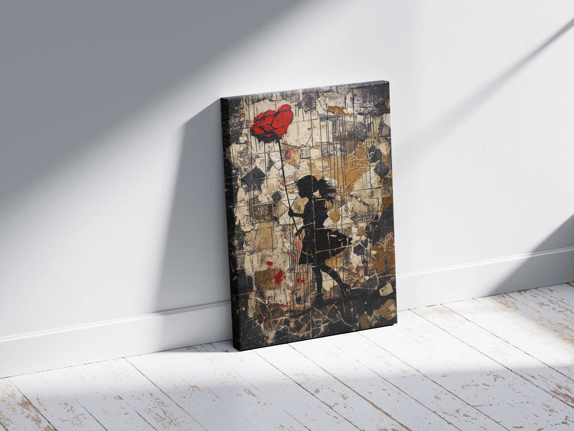 Quadro Decorativo em Tela 45x70cm - Arte Multicolor em Madeira de Pinho Natural