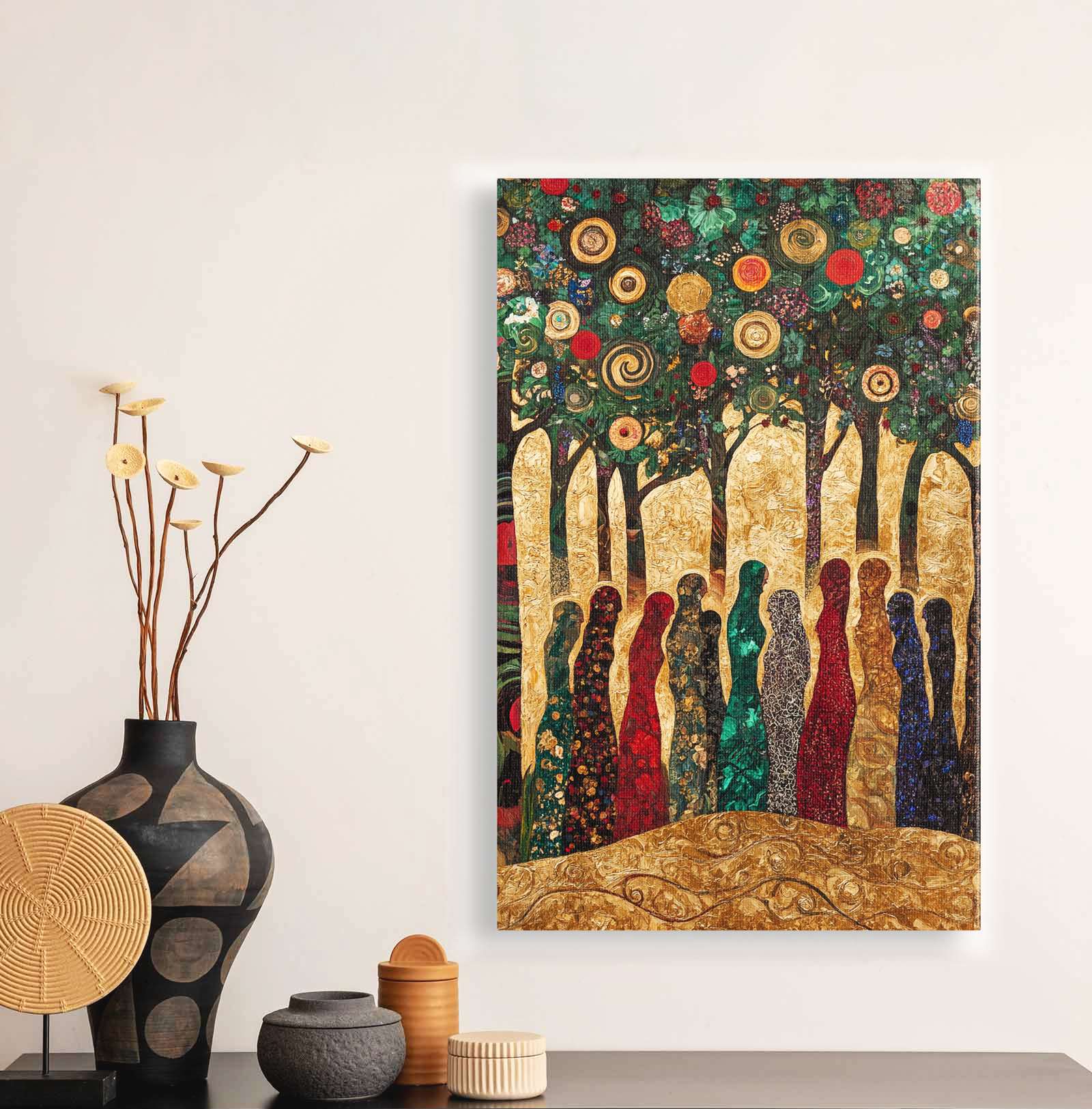 Quadro Decorativo em Tela 45x70cm - Arte Multicolor em Madeira de Pinho Natural