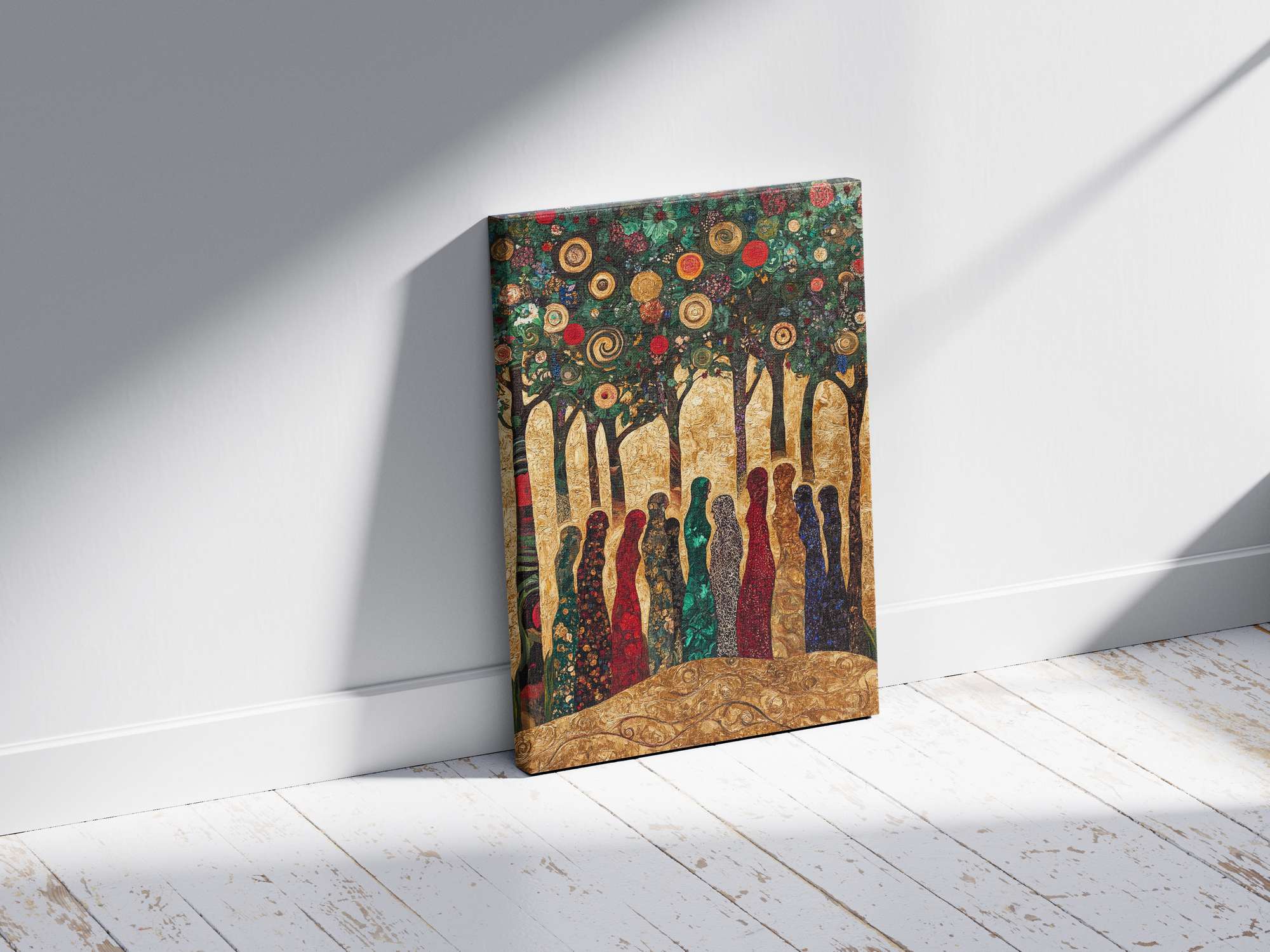 Quadro Decorativo em Tela 45x70cm - Arte Multicolor em Madeira de Pinho Natural