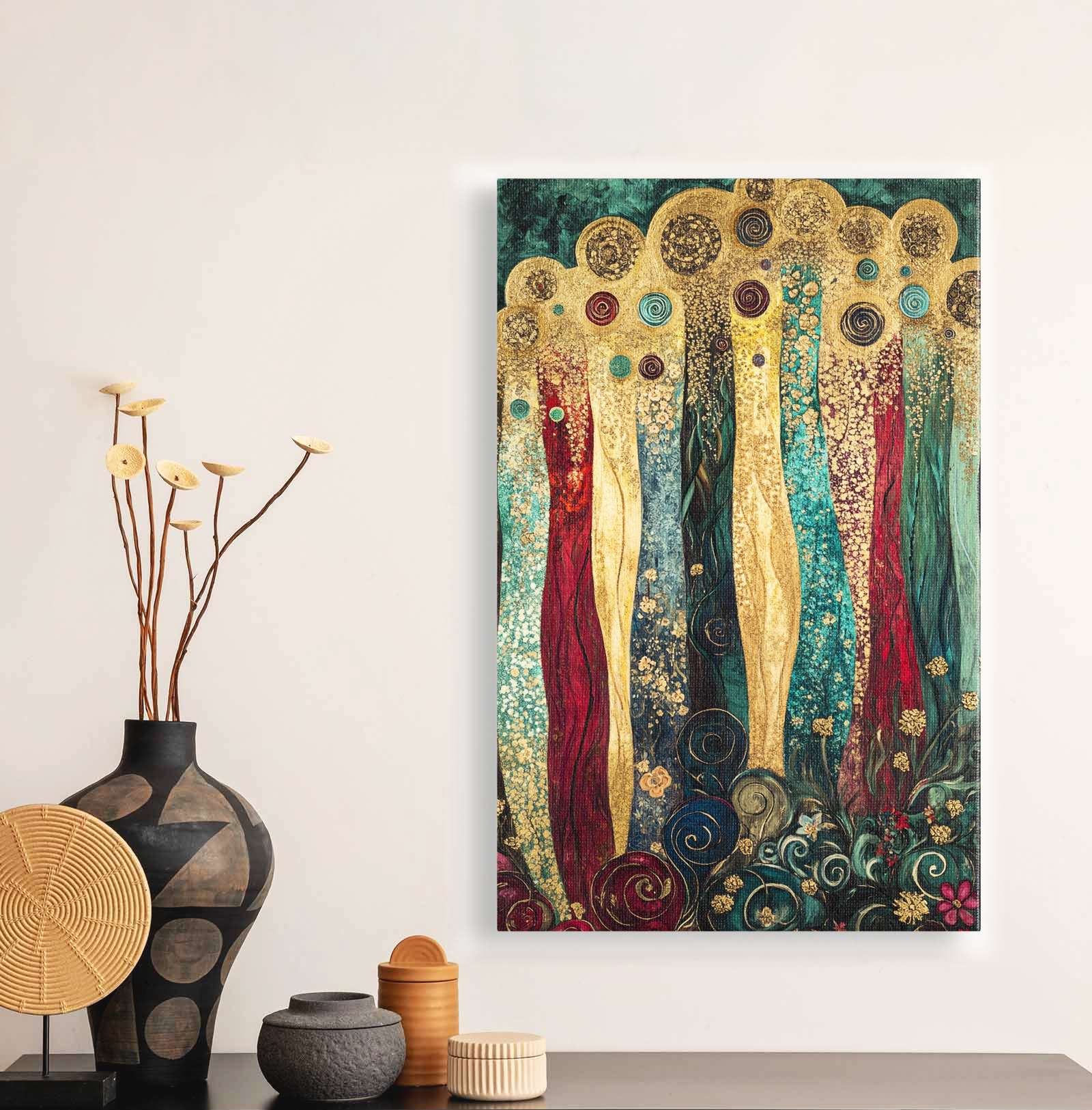 Quadro Decorativo em Tela 45x70cm - Arte Multicolor em Madeira de Pinho Natural