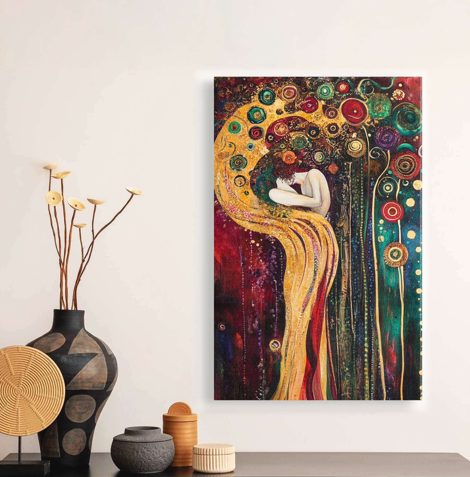 Quadro Decorativo em Tela 45x70cm - Arte Multicolor em Madeira de Pinho Natural