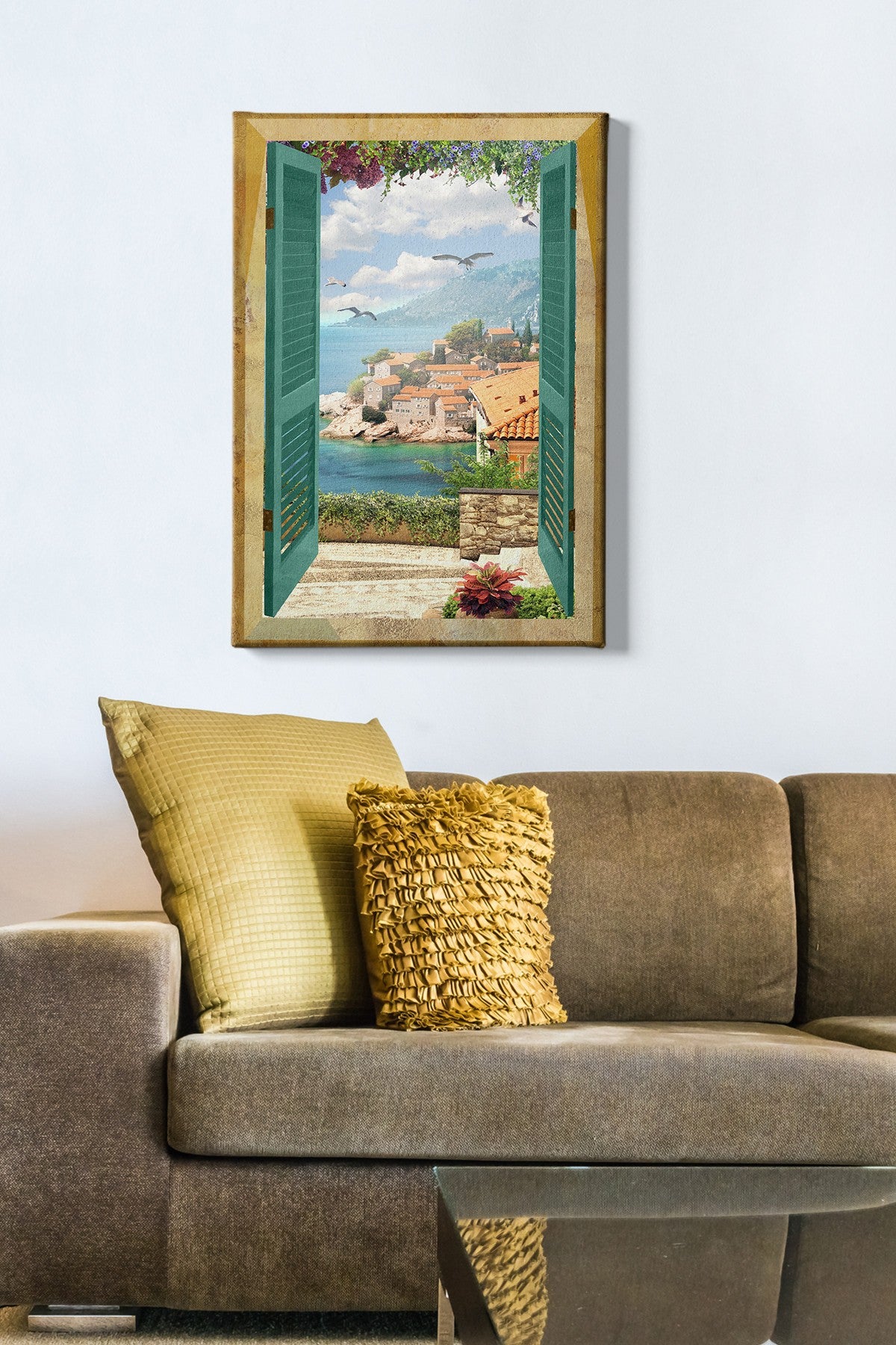 Pintura decorativa em tela – 50 x 70 cm – moldura de madeira – 100% tela