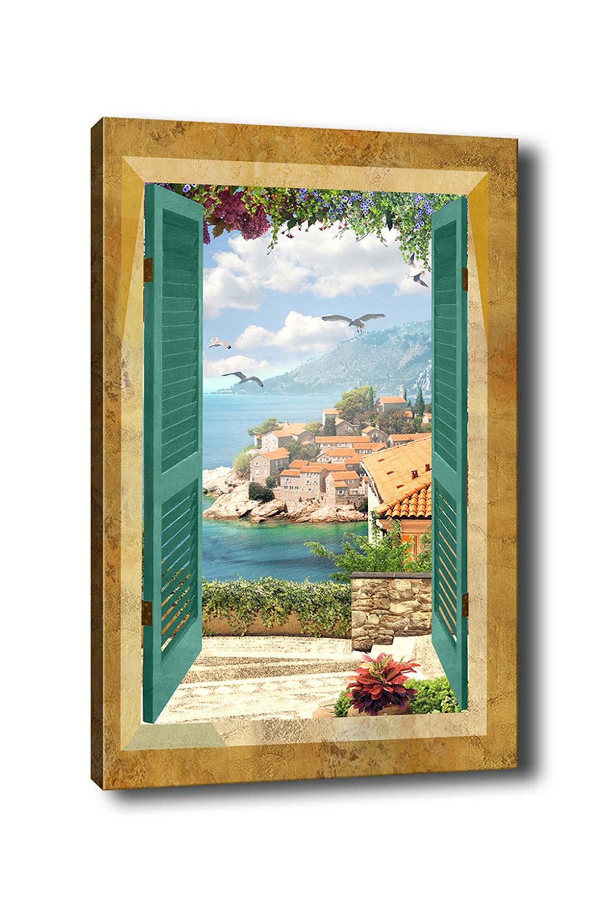 Pintura decorativa em tela – 50 x 70 cm – moldura de madeira – 100% tela