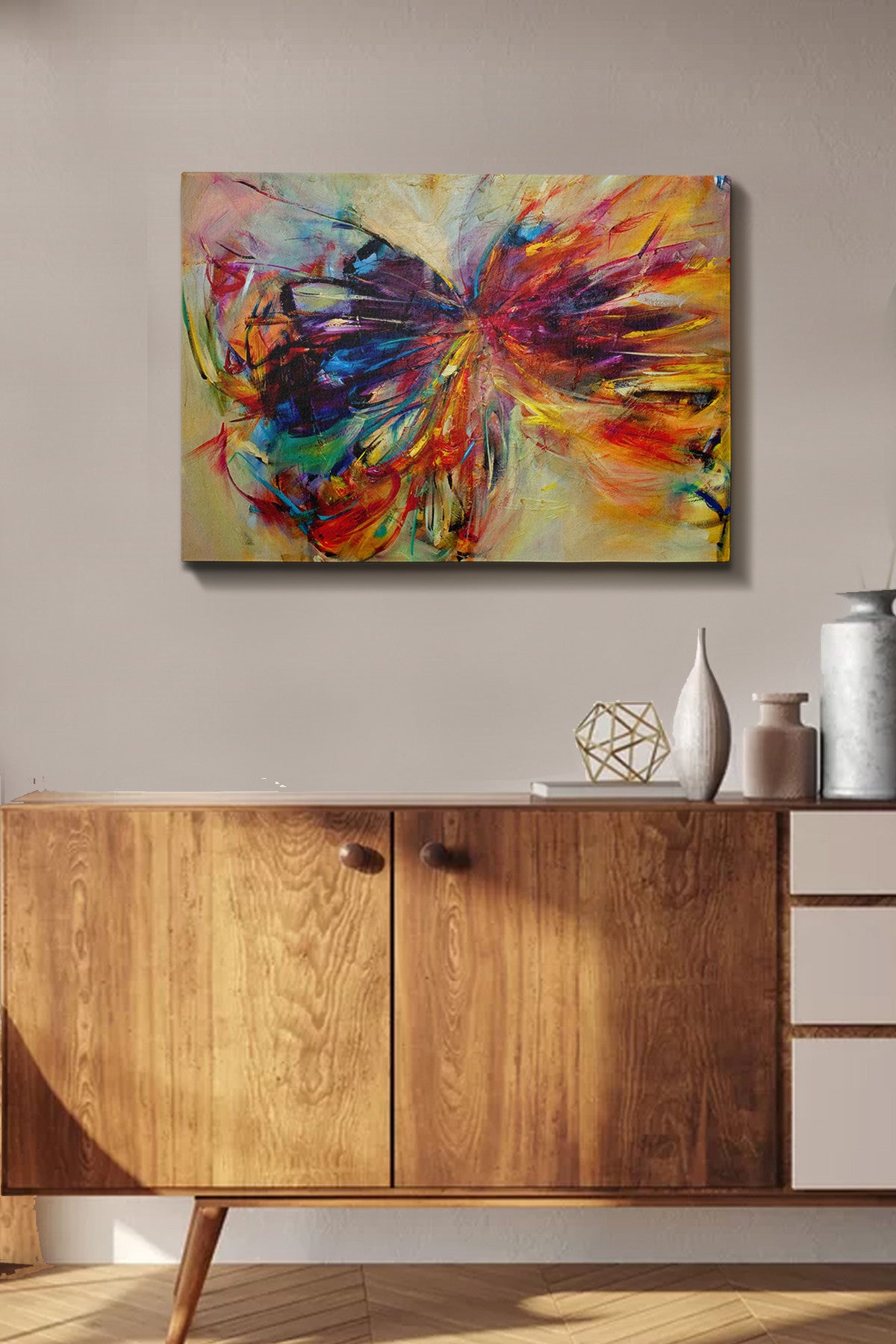 Pintura decorativa em tela – 50 x 70 cm – moldura de madeira