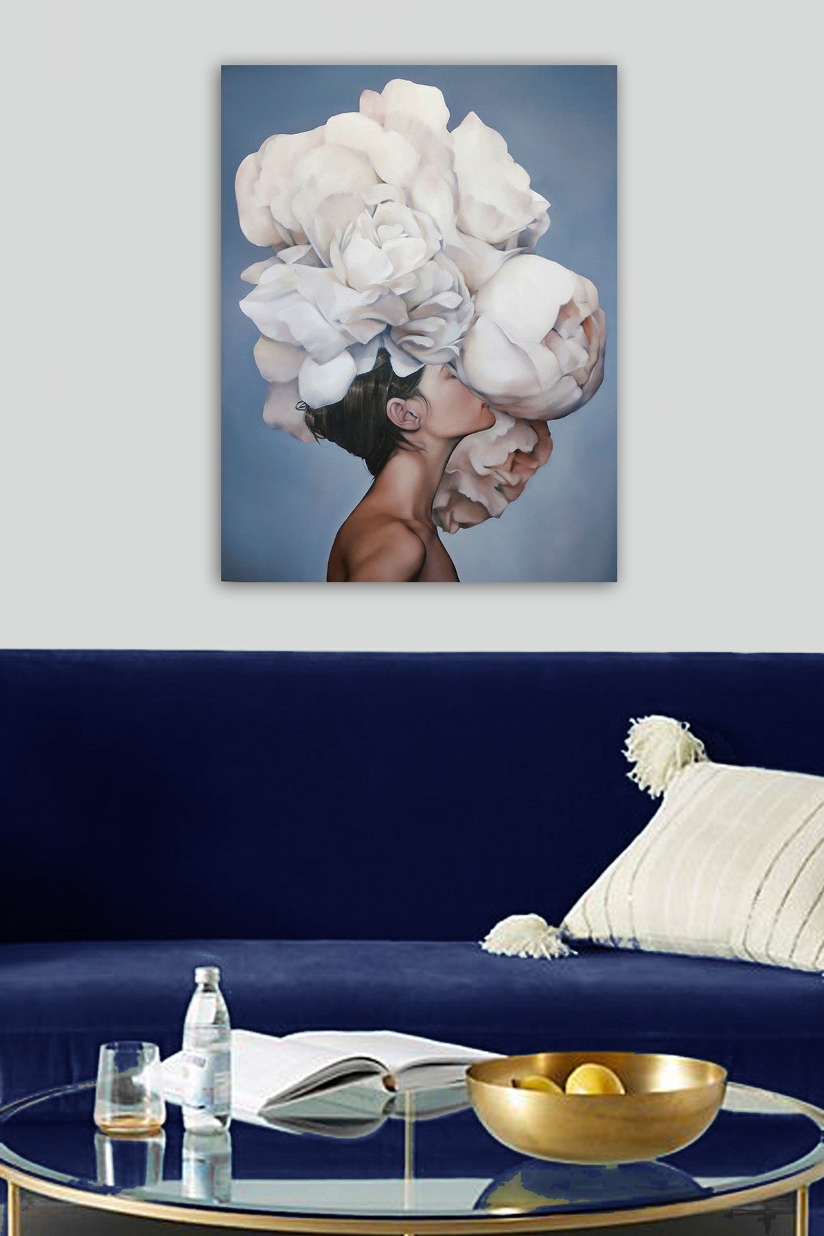 Impressionante pintura decorativa em tela, 50 x 70 cm | 100% tela, moldura de madeira com 3 cm de espessura | Perfeito para amantes de decoração e arte, artista anônimo