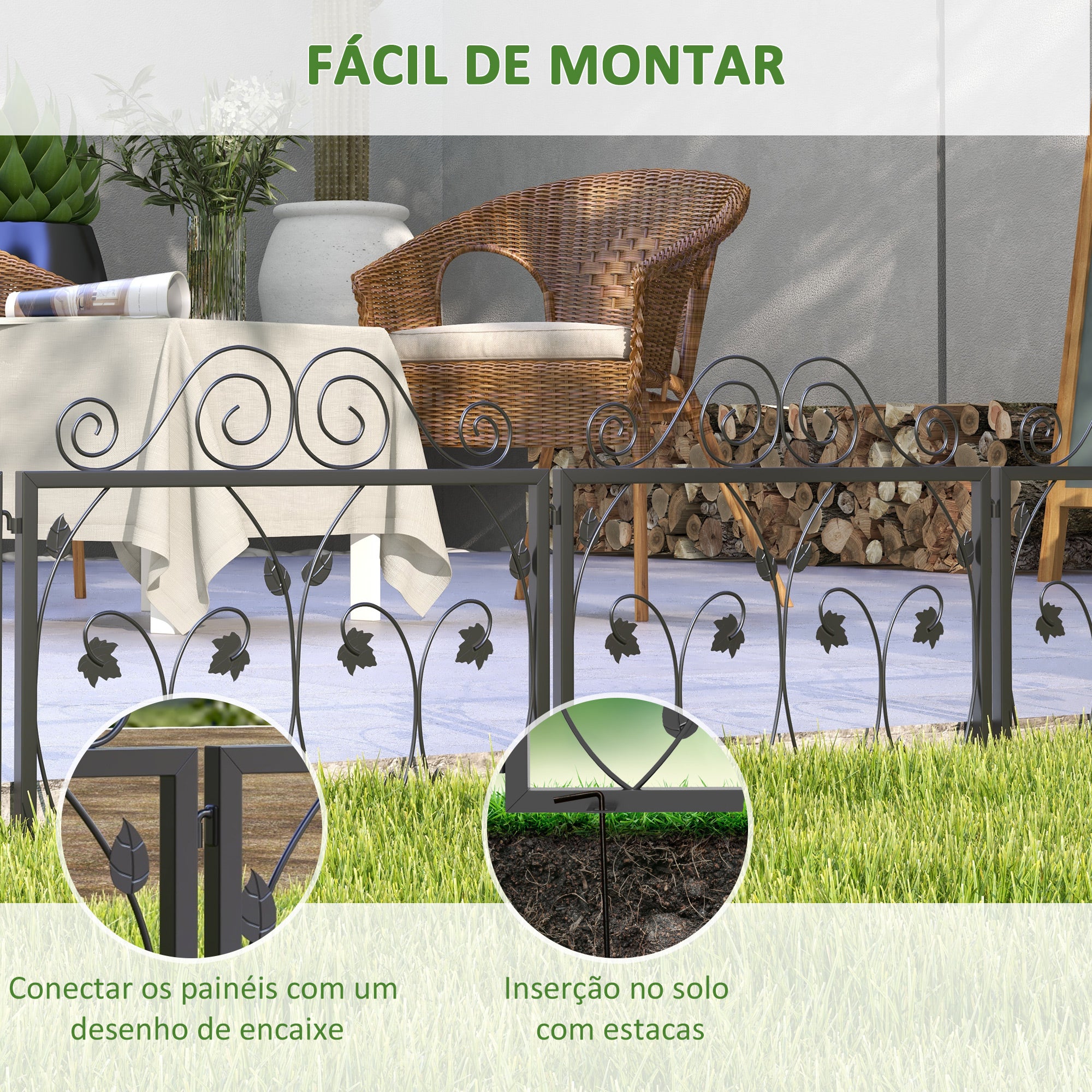 Vedação de Jardim Exterior 4 Painéis 229,5x47,5 cm - Cor Preto