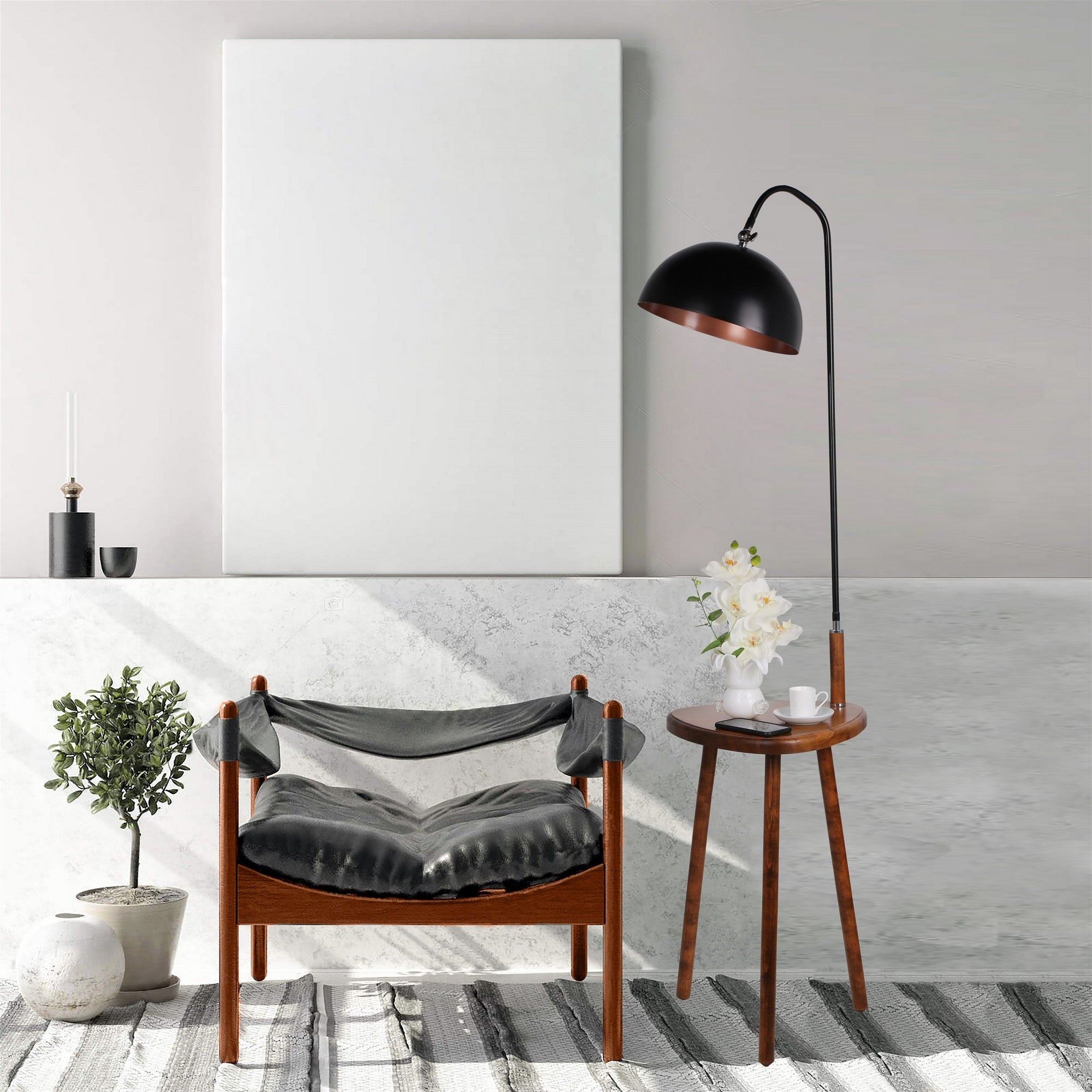 Candeeiro de Pé Escandinavo – 160 cm de Altura – Cor Nogueira – Metal e Madeira