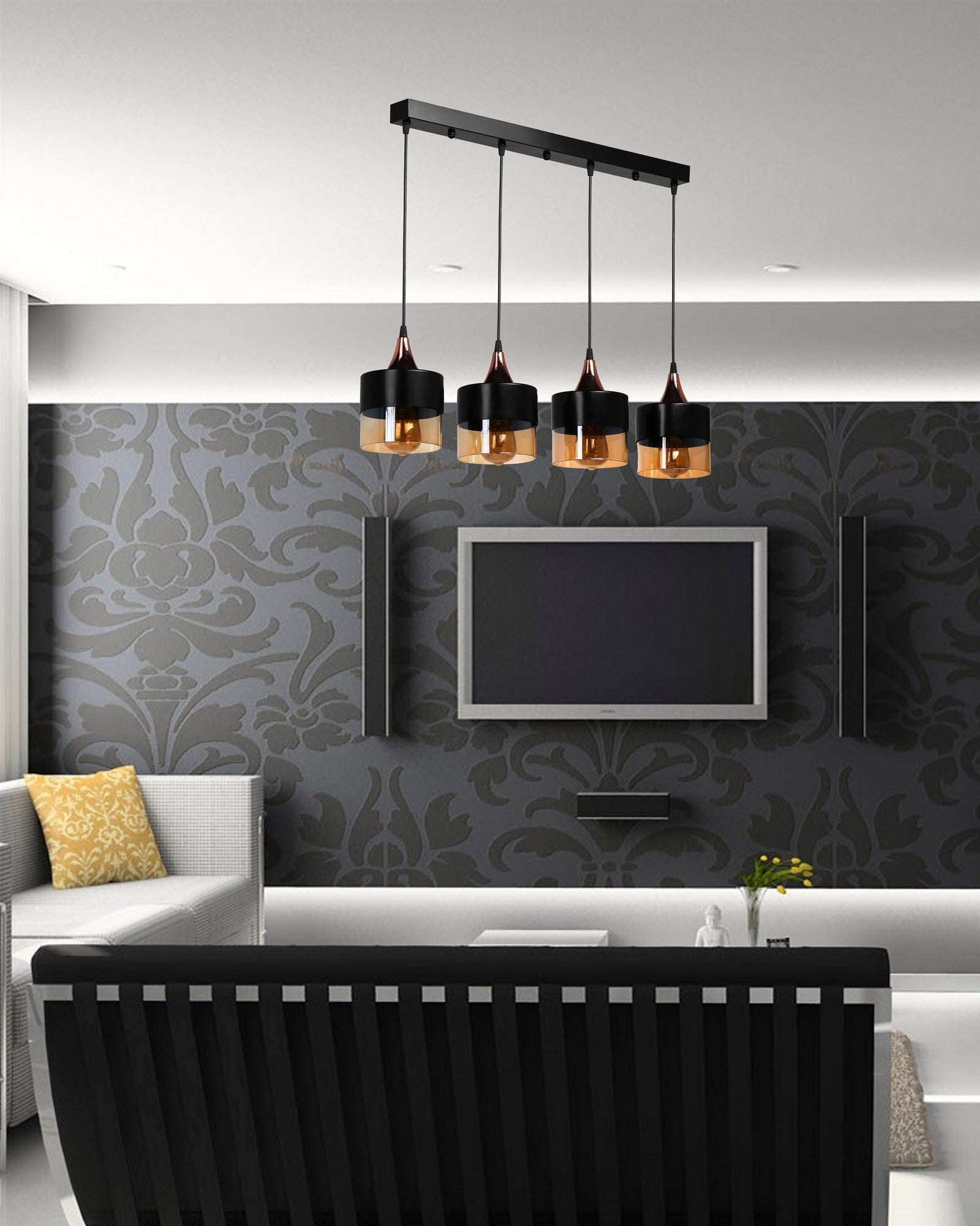 Candeeiro de Teto Industrial Escandinavo – 16x16x65 cm – Preto – Metal e Vidro