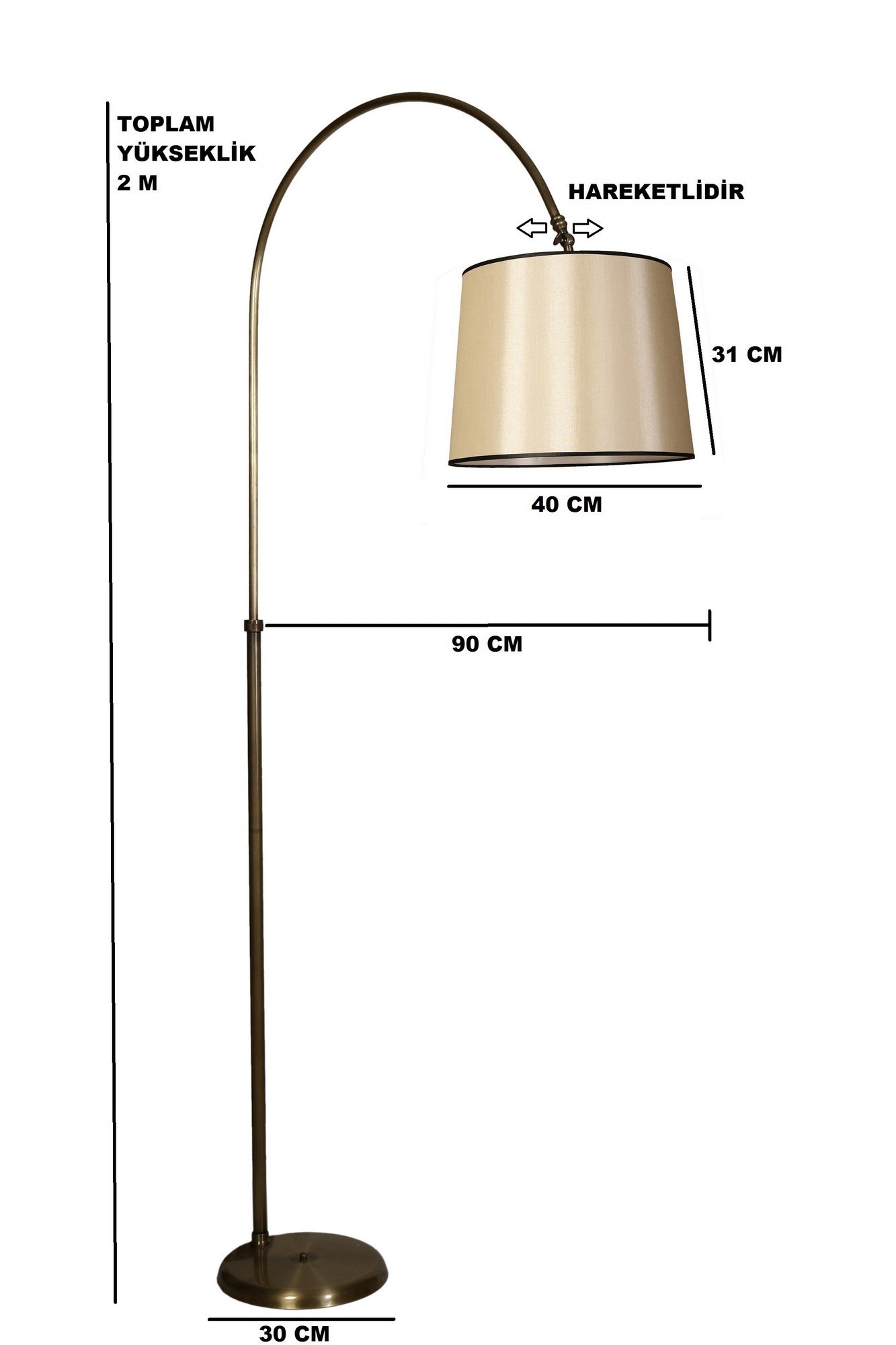 Candeeiro de Pé – 200 cm – Cromado e Bege – Metal