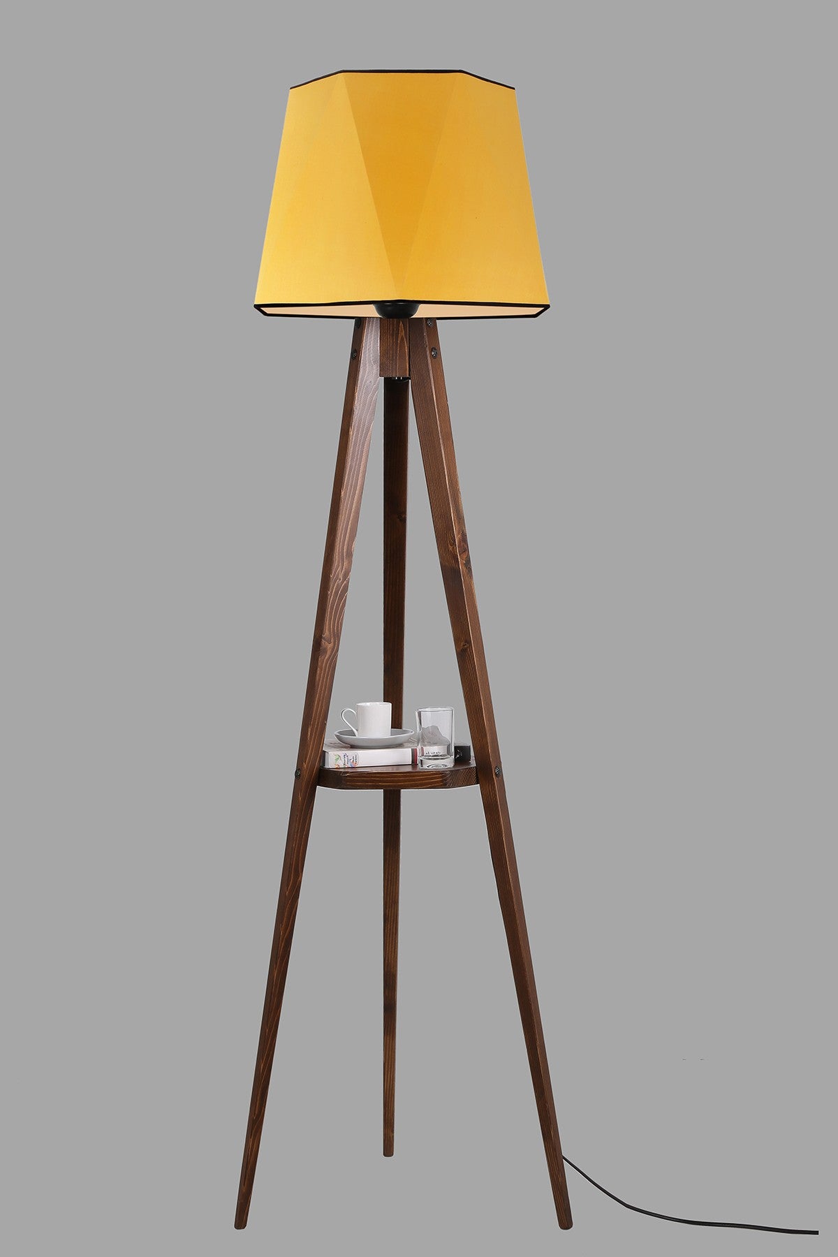 Candeeiro de Pé – 165 cm – Mostarda e Marrom – Madeira