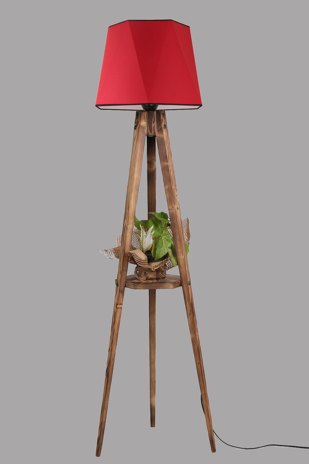 Lâmpada de Piso de Madeira – 165 cm – Vermelho