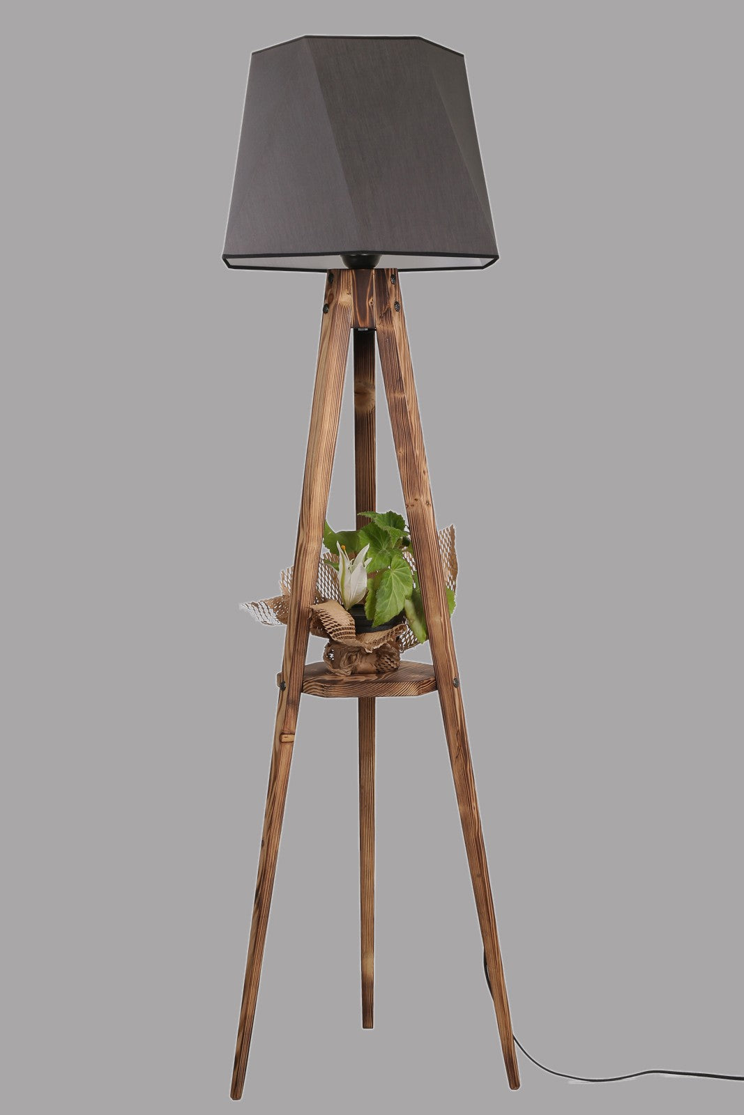 Candeeiro de Pé – 35 cm x 44 cm – Cinza escuro – Madeira