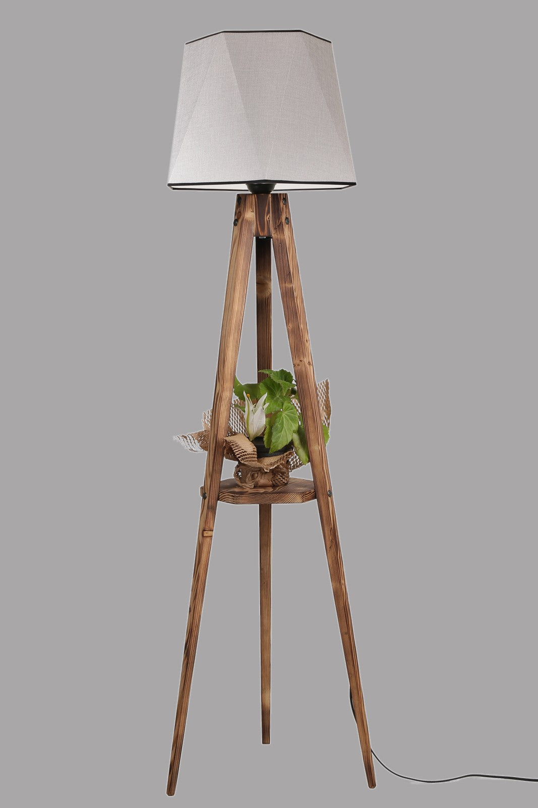 Candeeiro de Pé de Madeira – 165 cm – Cinza