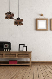 Candeeiro de Teto – 18 cm x 70 cm – Marrom – Madeira