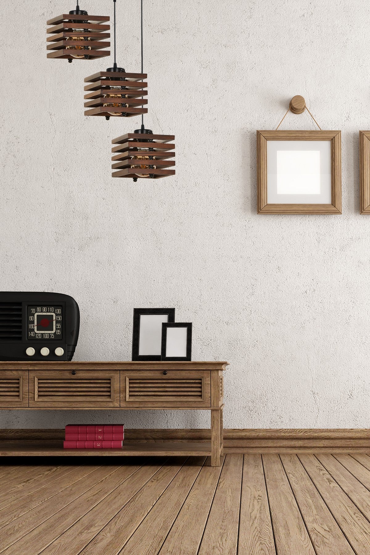 Candeeiro de Teto – 30 cm x 70 cm – Marrom – Madeira