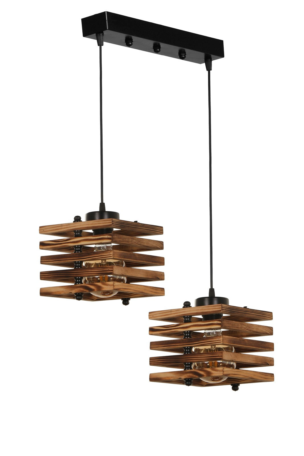 Candeeiro de Teto – 18 cm de diâmetro e 70 cm de altura – Marrom – Madeira