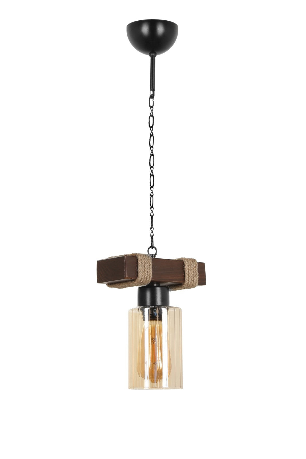 Candeeiro de Teto – 70 cm – Amarelo – Madeira e vidro