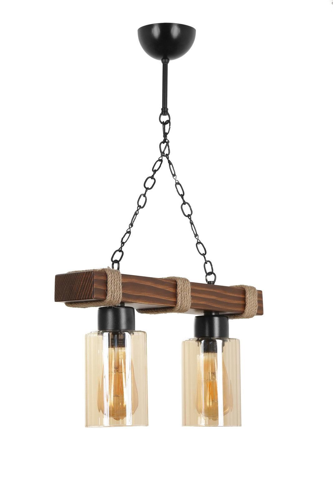Candeeiro de Teto – 18 cm – Amarelo – Madeira e Vidro