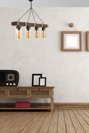 Candeeiro de Teto – 18 cm diâmetro, 70 cm altura – Amarelo – Madeira e vidro