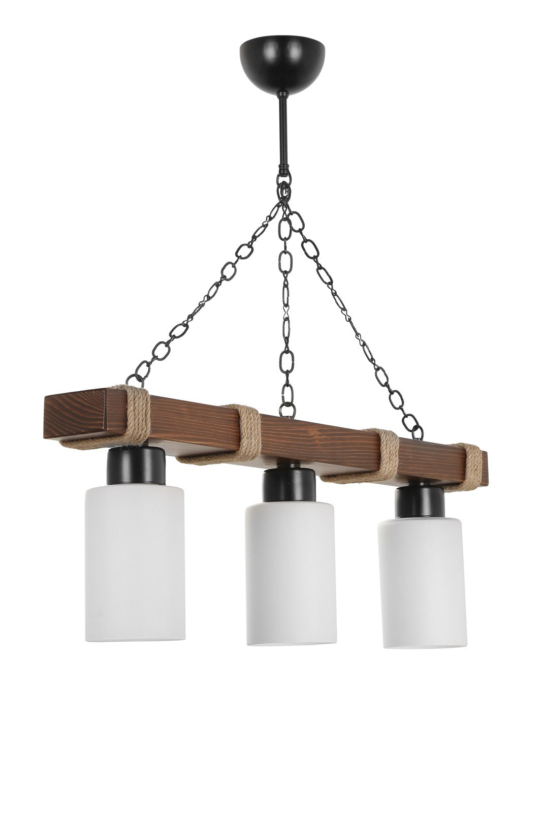 Candeeiro de Teto de Madeira com Cúpula de Vidro – 70 cm – Branco