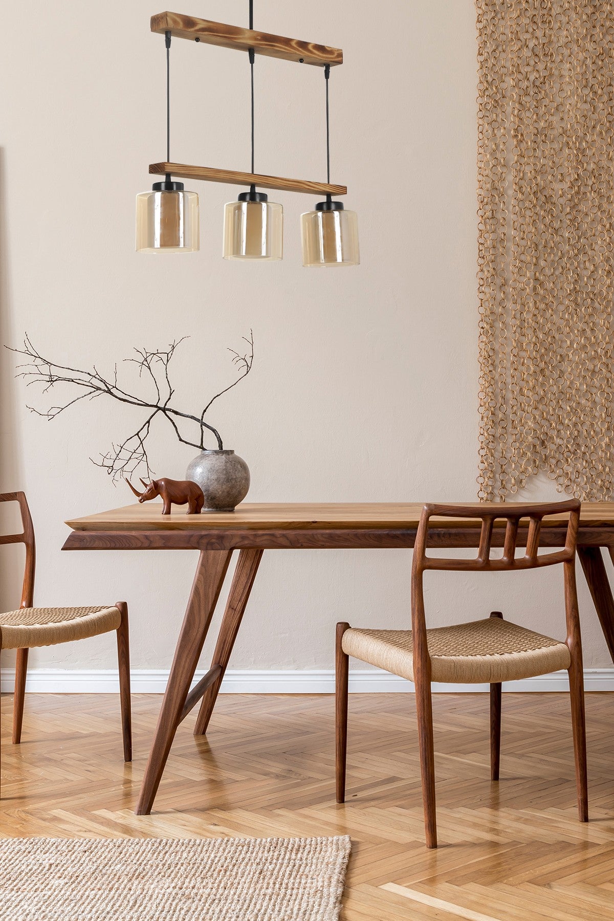 Candeeiro de Teto - 80 cm - Vintage - Madeira