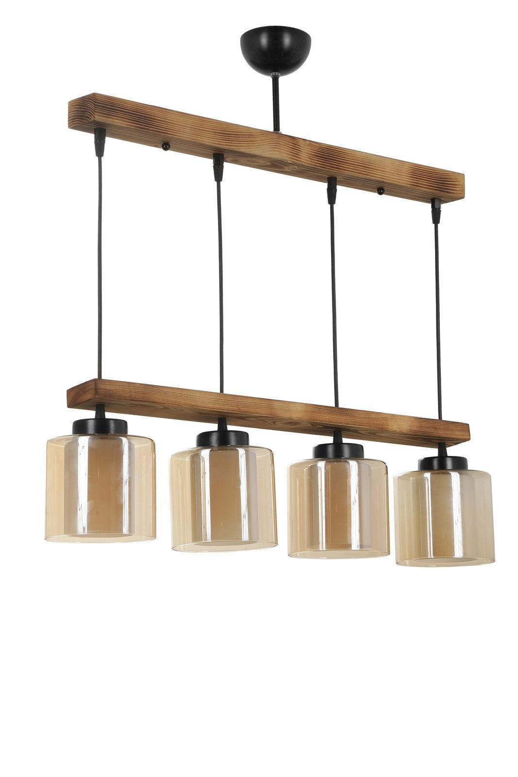 Candeeiro de Teto – 15 cm de diâmetro, 80 cm de altura, Vintage – Madeira e vidro