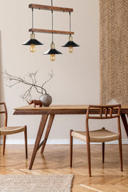 Candeeiro de Teto – 80 cm – Marrom e Preto – Madeira e Metal