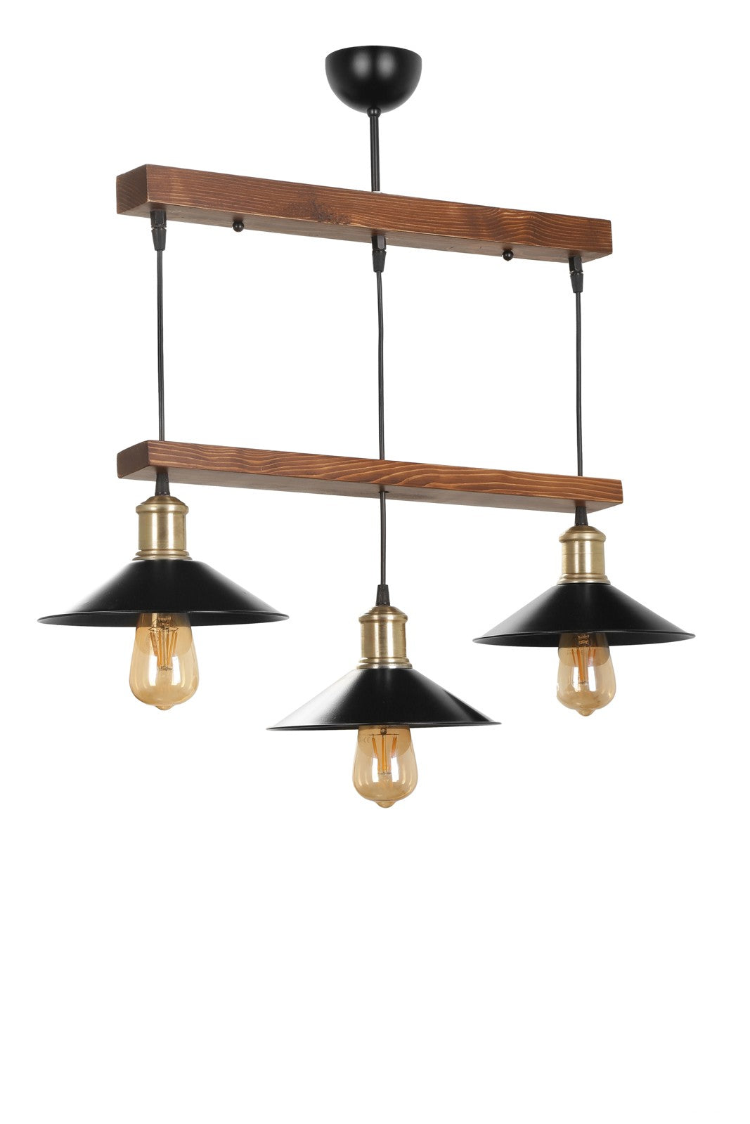 Candeeiro de Teto – 80 cm – Marrom e Preto – Madeira e Metal