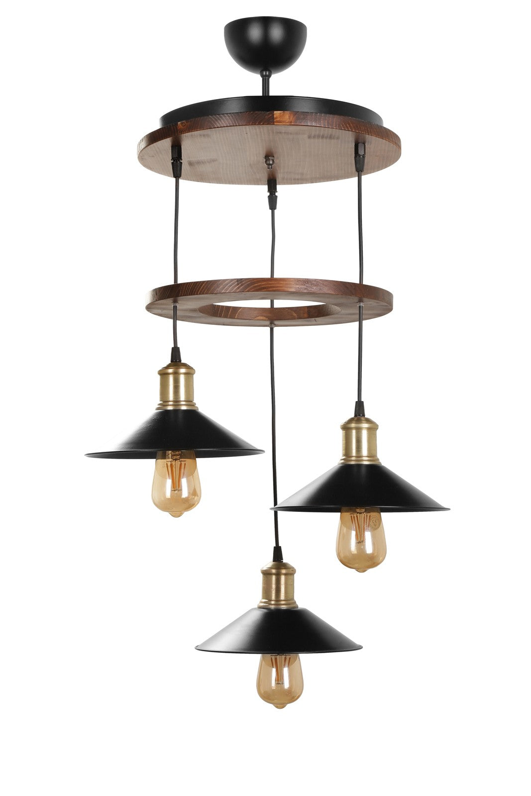 Candeeiro de Teto de Madeira e Metal – 35 cm – Marrom e Preto