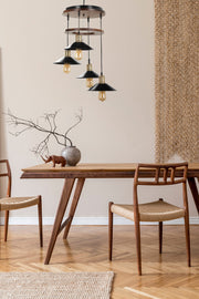 Candeeiro de Teto de Madeira e Metal – 35 cm diâmetro – Marrom e Preto