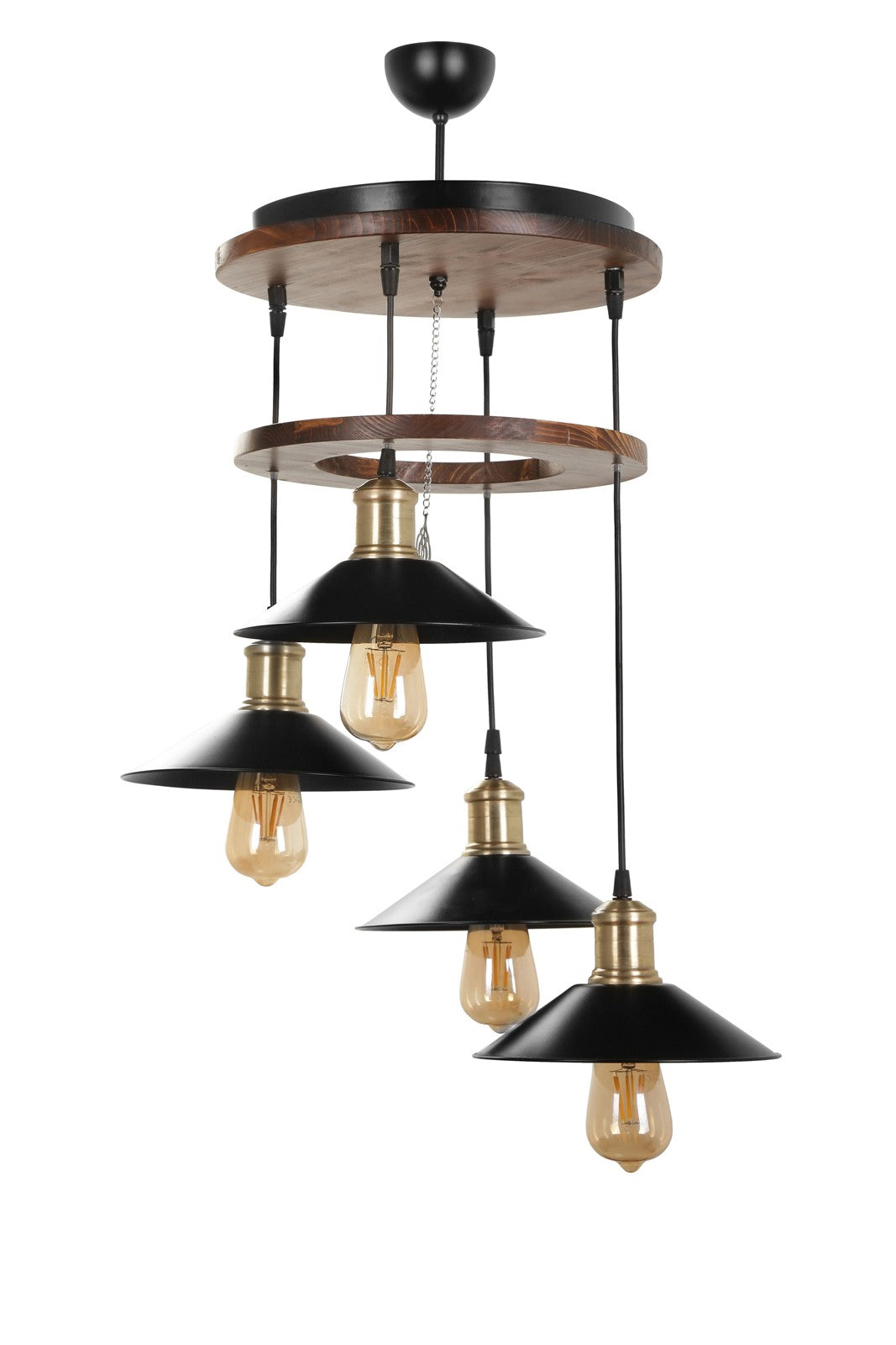 Candeeiro de Teto de Madeira e Metal – 35 cm diâmetro – Marrom e Preto