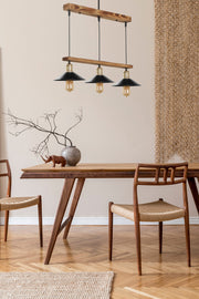 Candeeiro de Teto – 80 cm – Marrom e Preto – Madeira e Metal