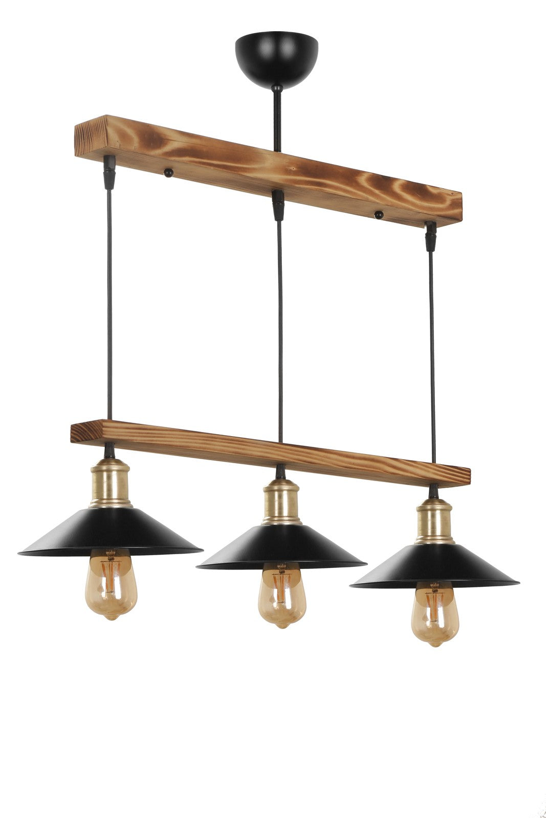 Candeeiro de Teto – 80 cm – Marrom e Preto – Madeira e Metal