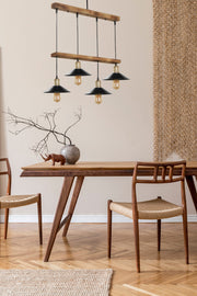 Candeeiro de Teto – 15 cm diâmetro, 80 cm altura, Marrom e Preto – Madeira e Metal