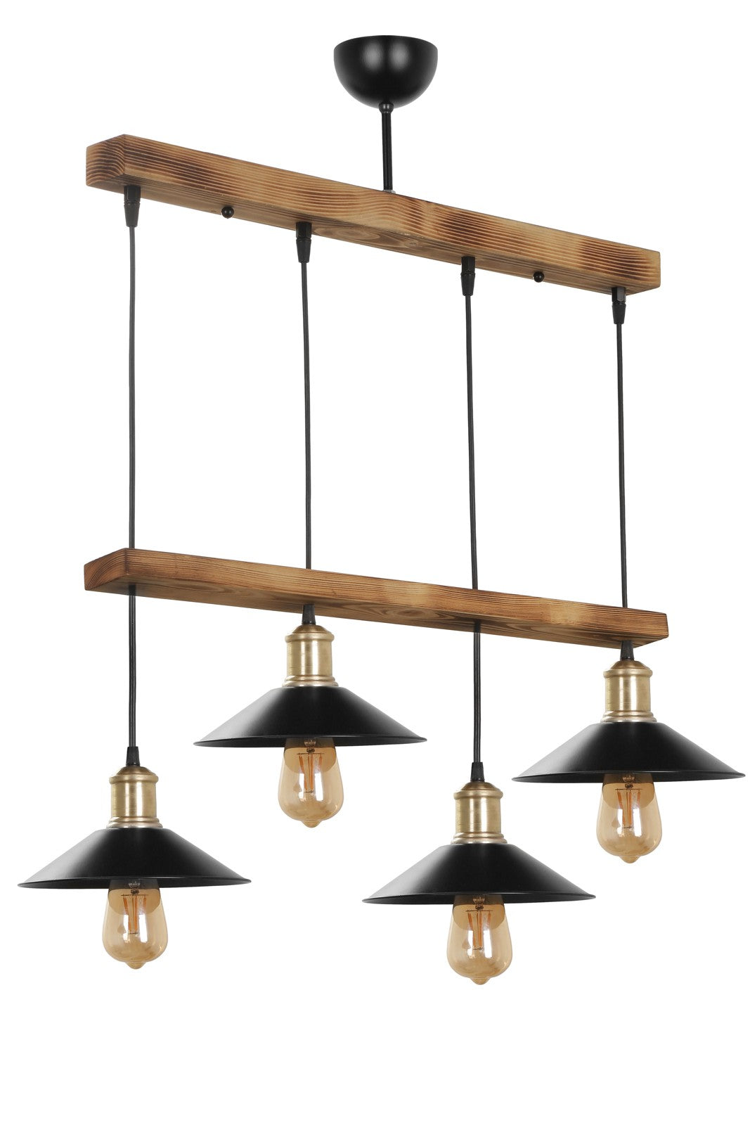 Candeeiro de Teto – 15 cm diâmetro, 80 cm altura, Marrom e Preto – Madeira e Metal