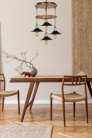 Candeeiro de Teto – 35 cm – Marrom e Preto – Madeira e Metal